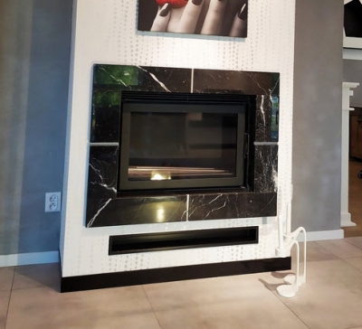 Kominek + zestaw wkład kominkowy 10kw + rama marmurowa Viki
